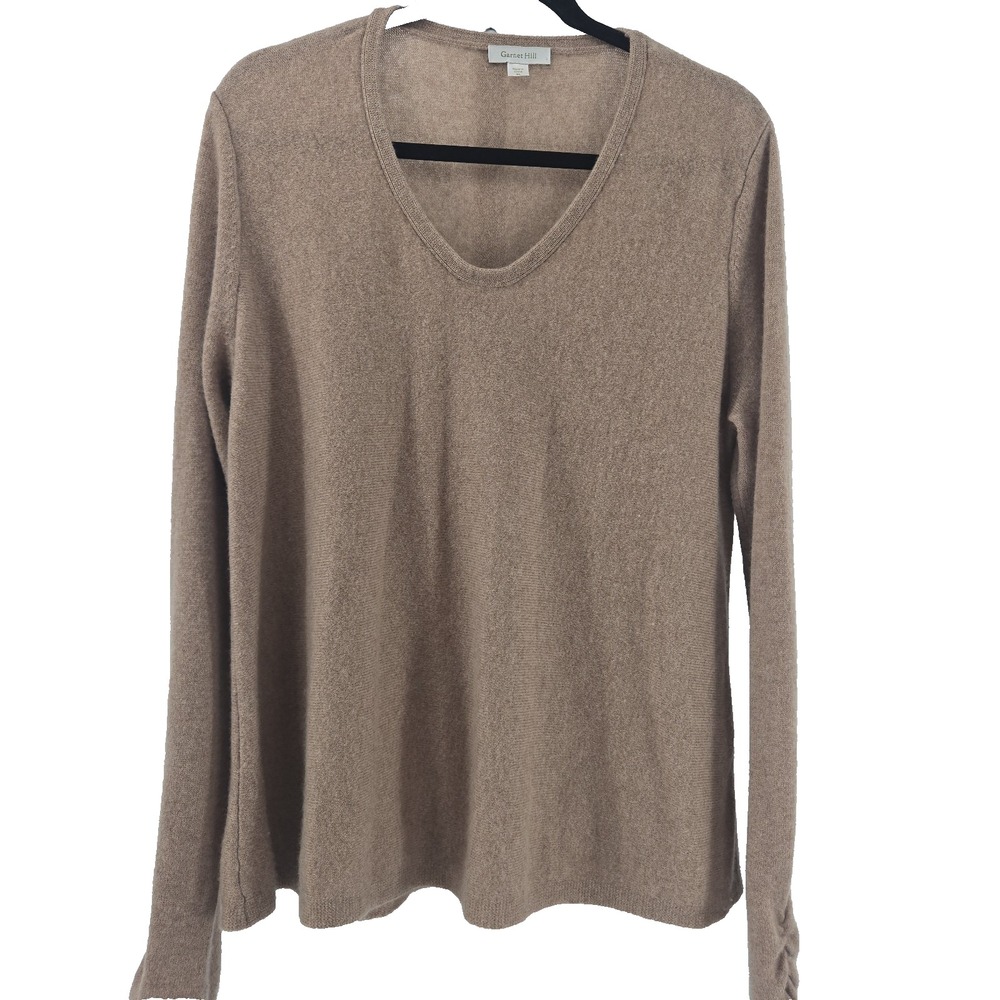 Garnet Hill Khaki Beige Cashmere Women's Pull Over Sweater Top XL